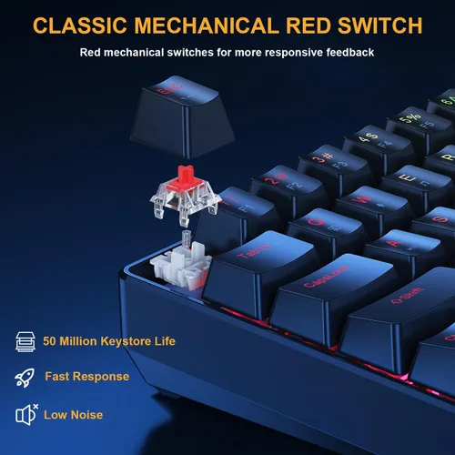 Miniatura 2 de BlueFinger Combo de teclado y mouse mecánicos para juegos 60% – Teclado RGB con retroiluminación arcoíris de 61 teclas con interruptor rojo y 4 DPI