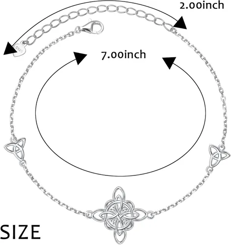 Miniatura 5 de FLYOW Pulsera de plata de ley 925, joyería irlandesa de buena suerte, triquetra, trinidad, brujas celtas, nudo para mujer