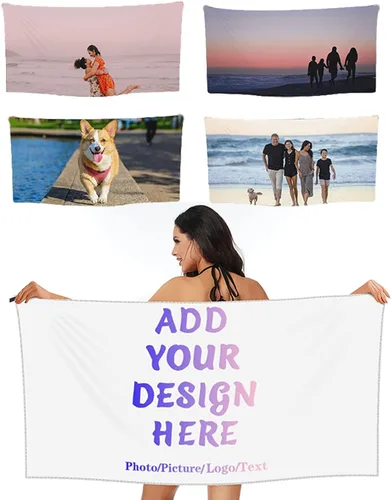 Toalla de playa personalizada, diseño de logotipo de tu foto, texto, de secado rápido, fácil de llevar, toallas con nombres para senderismo, viajes,