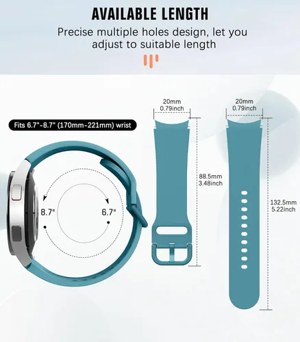 Miniatura 3 de MoKo Correa sin huecos compatible con Samsung Galaxy Watch 7 6 5 4 FE Band 40mm 44mm/Watch 5 Pro 45mm/6 4 Classic 43mm 47mm 42mm 46mm, correa Azul