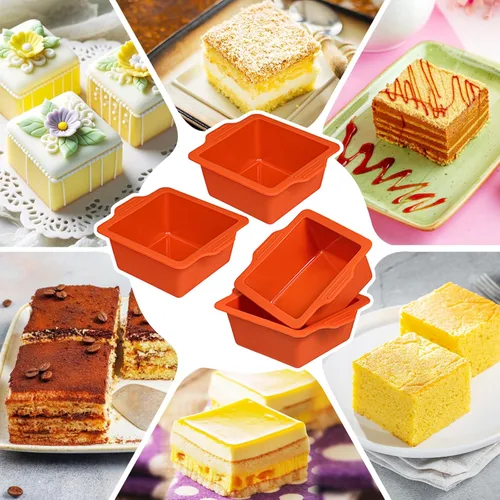 Miniatura 7 de Webake Moldes cuadrados de silicona de 4 pulgadas, moldes de silicona cuadrados antiadherentes para hornear, cubitos de hielo, gelatina, jabón, sin
