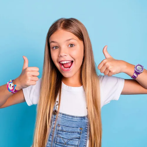 Miniatura 7 de 2 Pieces Kids Unicorn Watch Toddler Watch and Silicone Wristband Cute 3D Kids Digital Watch Waterproof 7 Color Lights Watch with Alarm Stopwatch