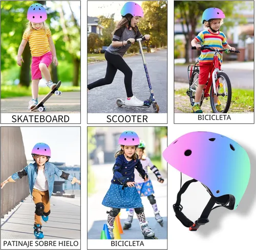 Miniatura 3 de Casco de bicicleta ajustable con gradiente de color para niños pequeños de 3-5-8-14+ años, niñas y niños. Casco para monopatín y bicicleta