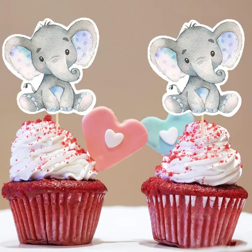 Miniatura 3 de 24 piezas de decoración de cupcakes de elefante azul para decoración de cupcakes con temática de elefante, baby shower, niños, niños o niñas
