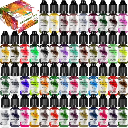 Juego de tinta de alcohol – 48 botellas de colores vibrantes de alta concentración de tinta a base de alcohol, tinte de color de pintura de resina