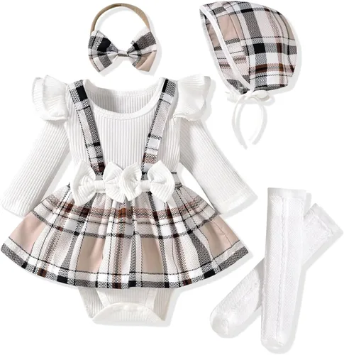 Miniatura 66 de Unutiylo Ropa de bebé recién nacida prematura con tirantes, traje de otoño e invierno, traje de manga larga con volantes