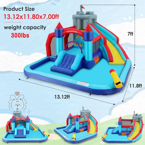 Miniatura 7 de Bounce House - Combo de tobogán acuático, castillo inflable 10 en 1, toboganes acuáticos con soplador para niños de 3 a 12 años, casa hinchable