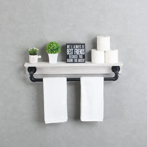 Miniatura 9 de MBQQ Estante de tubo industrial, estante de pared rústico con toallero, toalleros de granja de 20 pulgadas para baño, estantes flotantes montados