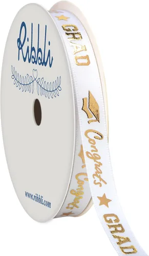 Miniatura 5 de Ribbli Cinta de graduación, cinta de satén negra y dorada de felicitaciones para envolver regalos, decoración de fiesta de graduación, 1/2 pulgada x