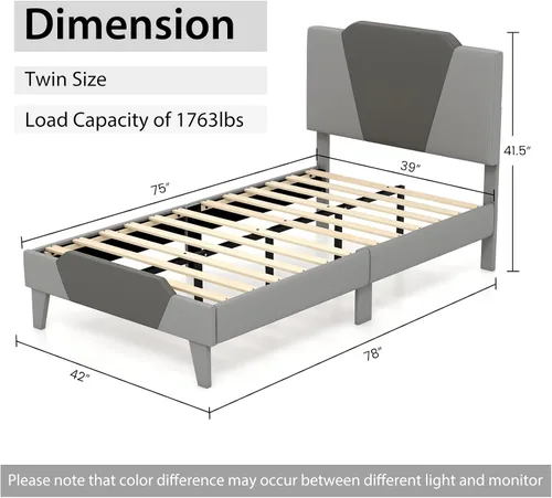 Miniatura 2 de Giantex Base de cama tapizada de terciopelo individual con cabecero, cama de plataforma moderna con listones de madera fuertes y estribo de 2