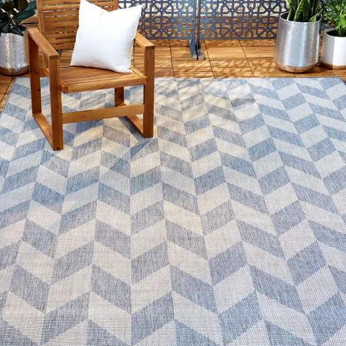 Miniatura 26 de Nicole Miller New York Patio Country Calla - Alfombra contemporánea de espiga para pasillo de interiores y exteriores, azul/gris, 1 pie y 9 pulgadas