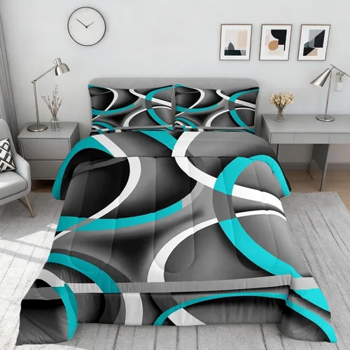 Miniatura 60 de Castle Fairy Juego de edredón con estampado azteca occidental, juego de ropa de cama geométrica a rayas marrones para niños y adolescentes