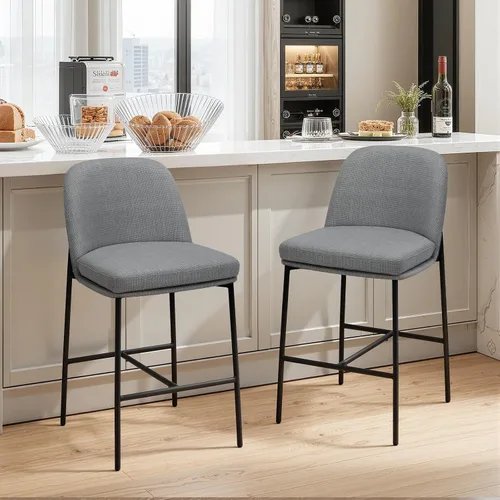 Miniatura 17 de COLAMY Taburetes de bar con respaldo, taburetes de bar de altura de mostrador, taburetes tapizados con patas de madera para cocina, isla de comedor