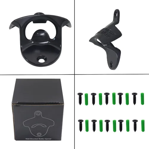 Miniatura 6 de Abrebotellas de cerveza magnética negra para montar en la pared, con imanes incrustados, 5 unidades Negro