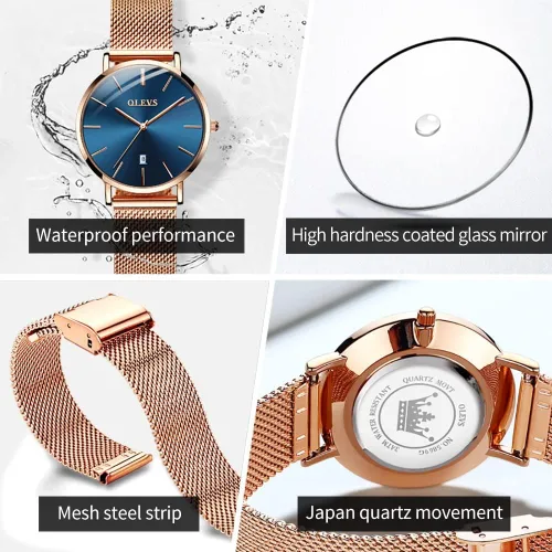 Miniatura 6 de OLEVS Reloj de regalo para mujer con pulsera de oro rosa para mujer minimalista, simple, delgado, casual, analógico, de cuarzo, impermeable, dos