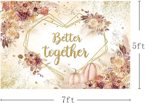 Miniatura 2 de MEHOFOND Fondo de boda de otoño de 7 x 5 pies, diseño de calabaza, bohemio, floral, para fotografía de boda, corazón, geométrico, puntos dorados
