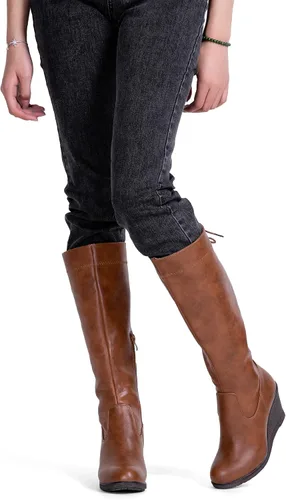 Miniatura 2 de Vepose Botas altas hasta la rodilla 9651 para mujer, de moda, con tacón de cuña, botas de pantorrilla para mujer