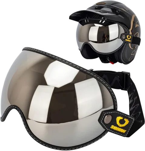 Miniatura 10 de Protector retro para casco de motocicleta, visera de burbujas, lentes de policarbonato de repuesto universal para casco completo de cara abierta