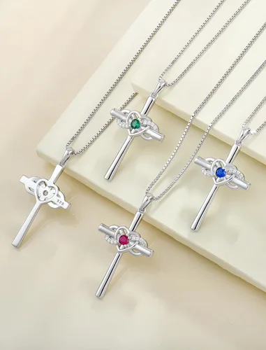 Miniatura 5 de YL Collar de cruz de plata de ley con colgante de crucifijo de corazón infinito para mujer