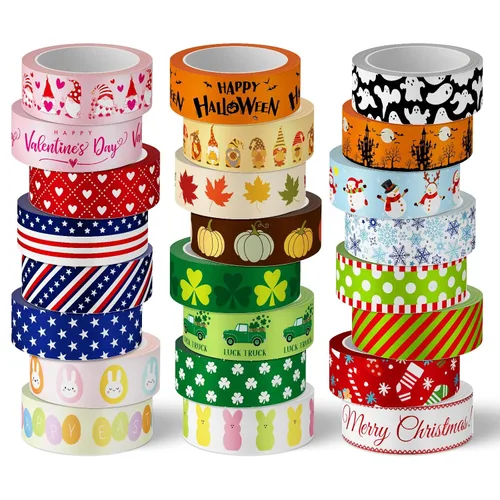 Miniatura 9 de Whaline Juego de 24 Rollos de Cinta Washi para Fiestas, Día de San Valentín, Cinta de Enmascarar de Corazones Rojos de Amor, Día de San Patricio