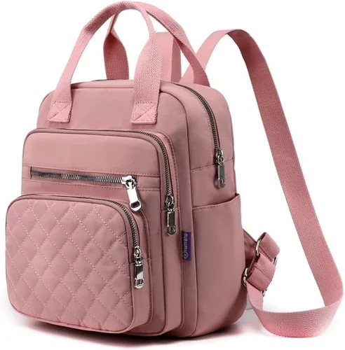 Miniatura 13 de Mochila pequeña para mujer, casual, acolchada, cuadrada, impermeable, con múltiples bolsillos, ligera, asa superior, Negro, Pequeño, Mochilas