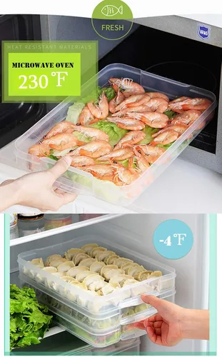 Miniatura 5 de Contenedor organizador de refrigerador, recipientes de plástico para almacenamiento de alimentos con tapa, 3 capas, sin BPA, apilable organizador