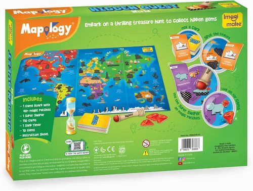 Miniatura 7 de Imagimake Mapology Hidden Quest World Map - Juego de mesa Deslizamiento y revelación mágica Juguetes educativos para edades de 5 a 7 y 8 a 12