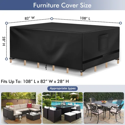 Miniatura 2 de Richwon Funda para Muebles de Patio, Funda Impermeable Rectangular para Mesa de Exterior, Protección Resistente para Conjunto Seccional 108"L x 82"W