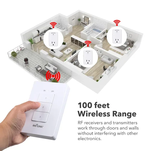 Miniatura 3 de BN-LINK Interruptor eléctrico de tomacorriente inalámbrico de control remoto para luces, ventiladores, luces navideñas, pequeños electrodomésticos