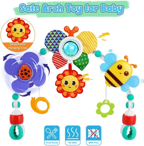 Miniatura 5 de Juguetes de Arco para Cochecito de Bebé, Móvil Ajustable para Cuna para Moisés con Accesorios de Juego Sensorial y Juguetes Colgantes, Juguetes