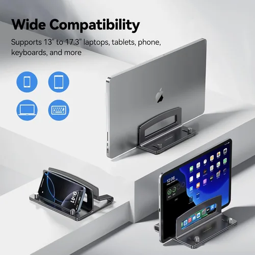Miniatura 3 de TECKNET Soporte vertical para laptop, soporte ajustable de aluminio para laptop (hasta 17.3 pulgadas), soporte vertical que ahorra espacio