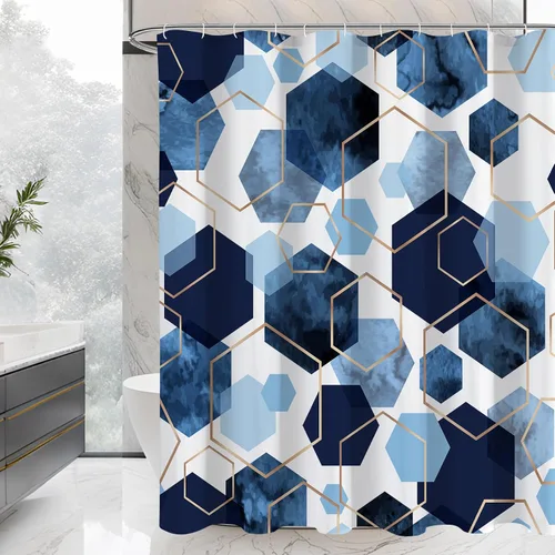 Litabel Juego de cortinas de ducha impermeables, decoración geométrica moderna, de tela abstracta, para baño, 72 x 72 pulgadas Azul