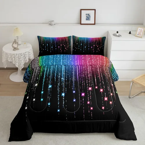 Miniatura 13 de Feelyou - Juego de edredón abstracto ombre, color azul y negro, juego de cama para adolescentes, para niños, mujeres y jóvenes, juego de edredón