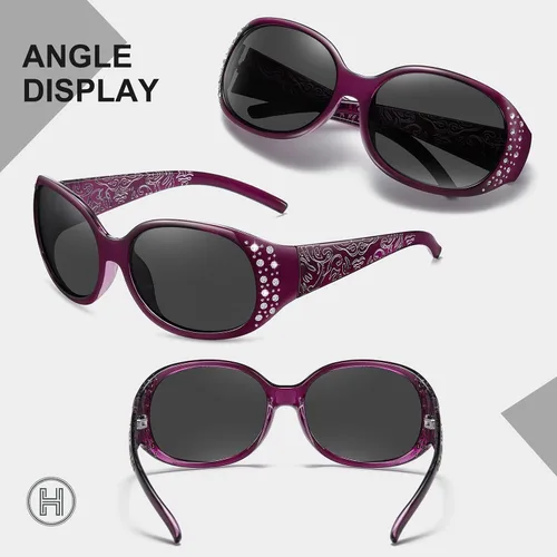 Miniatura 6 de HAOLOTA Gafas de sol polarizadas para mujer, lentes de sol envolventes con diamantes de imitación con protección UV400