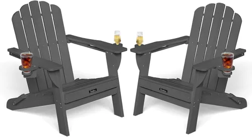 Miniatura 38 de Silla Adirondack plegable, silla Adirondack de HDPE con 2 soportes para tazas, sillas para fogatas al aire libre de fácil montaje para patio