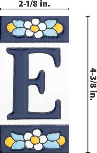 Miniatura 4 de Sevillano Flora Address Letters E 2-1/8" x 4-3/8" - Azulejo de pared de cerámica