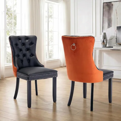 Miniatura 112 de Velvet Dining Chairs Set of 2, Tufted High Chairs with Nailhead Trim, Pull Ring, Black Solid Wood Legs, Elegant Upholstered Accent Chairs for Dining
