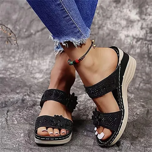 Miniatura 100 de Ladmiple Sandalias ortopédicas florales de moda 2023 con soporte de arco, zapatillas romanas casuales con puntera abierta