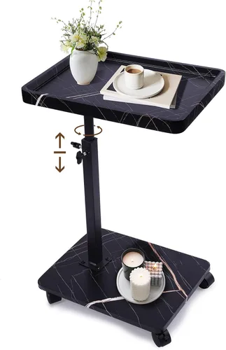 Mesa auxiliar de mesa C de altura ajustable, extremo en forma de C para sofá, mesas de aperitivos, bandeja de TV giratoria de 360°, para espacios