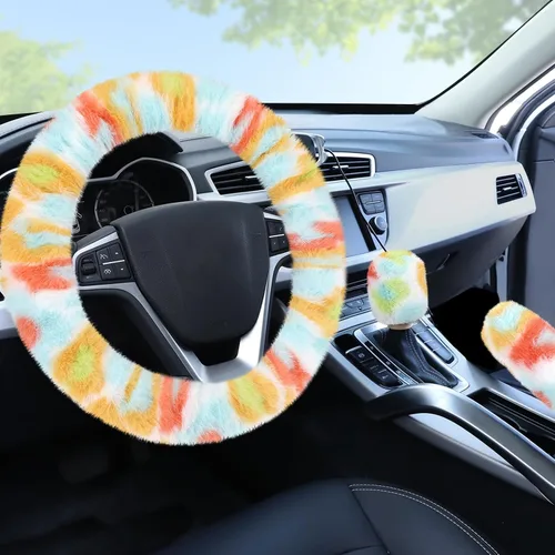Miniatura 22 de Accmor - Funda mullida para volante para mujeres y niñas, ajuste universal de 15 pulgadas, funda de freno de mano y funda para palanca de cambios