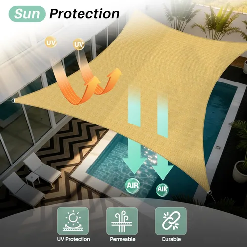 Miniatura 4 de SunnyRoyal Toldo tipo vela rectangular de 20 x 20 pies para dar sombra a patio, exterior, toldo de tela para jardín al aire libre