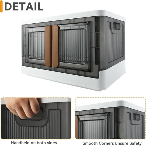 Miniatura 4 de Caja de almacenamiento, gabinete de plástico, capacidad de 8.4 galones (32L por una), 2 unidades, caja plegable con tapas, cajón plegable