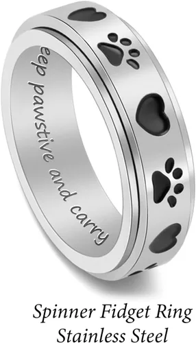 Miniatura 7 de LYTTMAB Keep Pawstive - Anillo de ansiedad para mujer, anillo giratorio con estampado de pata de perro y gato, anillo para ansiedad para mujer
