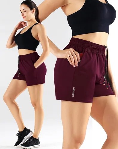 Miniatura 30 de NELEUS Pantalones cortos de correr ligeros para mujer, pantalones cortos atléticos de entrenamiento para yoga con bolsillo