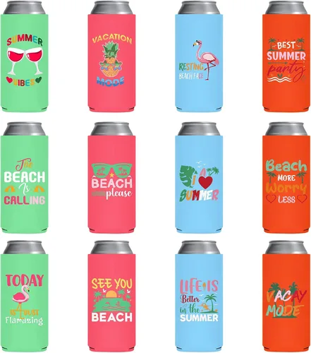Miniatura 9 de Enfriador de latas con temática de playa, paquete de 12 fundas divertidas para latas de verano para decoración de fiesta en la playa, neopreno