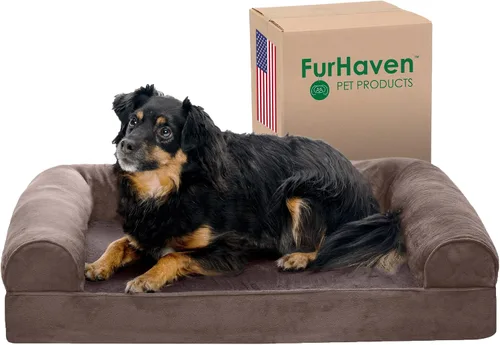 Miniatura 38 de Furhaven Cama ortopédica de espuma para perros, de pelo sintético y terciopelo, con diseño de caja de huevos, color salvia oscura, talla M Dark Sage