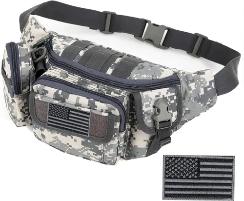 Riñoneras tácticas, bolsa de cintura militar, bolsas de cinturón de cadera para senderismo, escalada, pesca, ciclismo, caza con parche de Estados 1