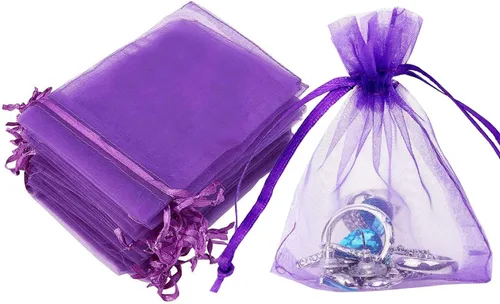 Miniatura 10 de 50 bolsas de papel de regalo de 4 x 6 pulgadas, tela de tul transparente de organza, bolsa de cordón blanco para baby shower, fiesta de cumpleaños