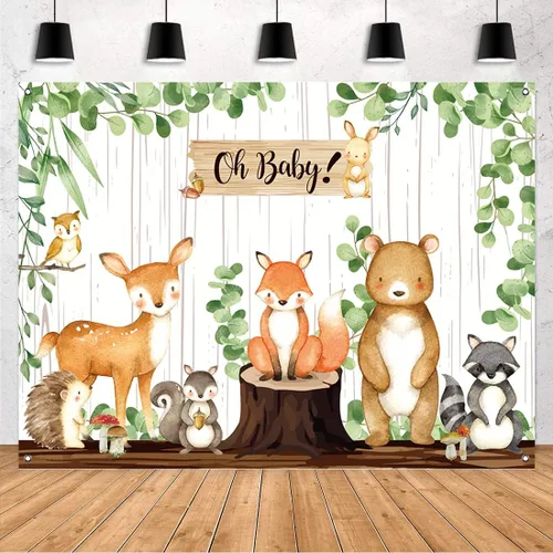 Pancarta de fondo de baby shower de bosque, decoraciones de baby shower para niños y niñas, tela grande, temática de animales de selva, suministros