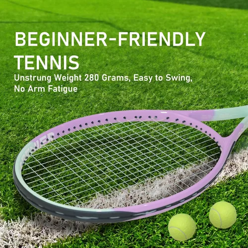 Miniatura 4 de OGEENIER 27 Inch Adult Tennis Racket Set, Pre-Strung Beginners Tennis Racquet, Lightweight and Recreational Aluminum Rackets with Overgrip, Tennis